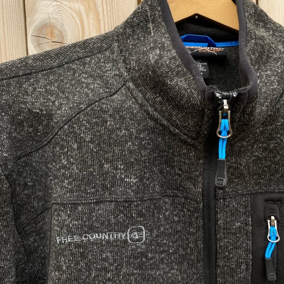 Free Country Men's Sweater Knit Fleece Jacket Gray/Black with Blue Accents - Picture 3 of 5